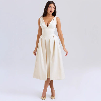 Damen Maxikleid V-Ausschnitt Elegant Lang