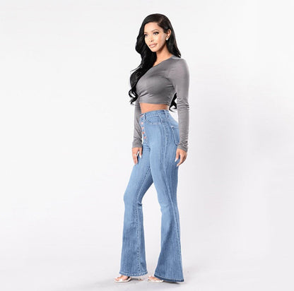 Damen Jeans Bootcut Hochbund mit Knöpfen Modern