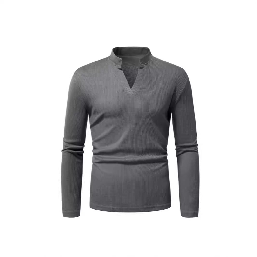 Herren Langarmshirt Mit Stehkragen Modern Strukturiert