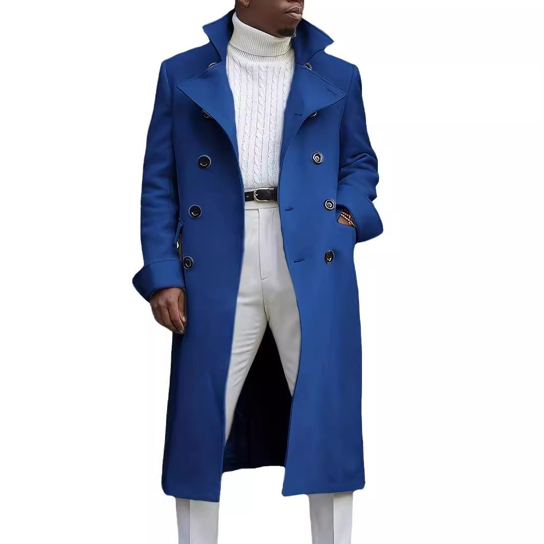 Herren Langmantel Elegant Moderner Schnitt Doppelter Knopfleiste