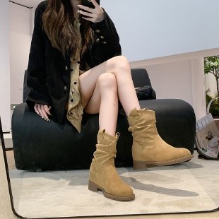 Damen Stiefeletten Weich Veloursleder Schwarz Elegantes Design