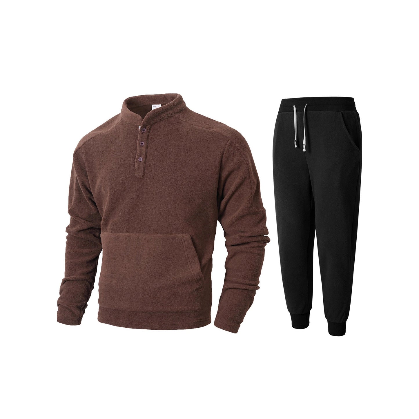 Herren Fleece Trainingsanzug Set Warm mit Taschen und Knöpfen