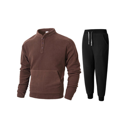 Herren Fleece Trainingsanzug Set Warm mit Taschen und Knöpfen