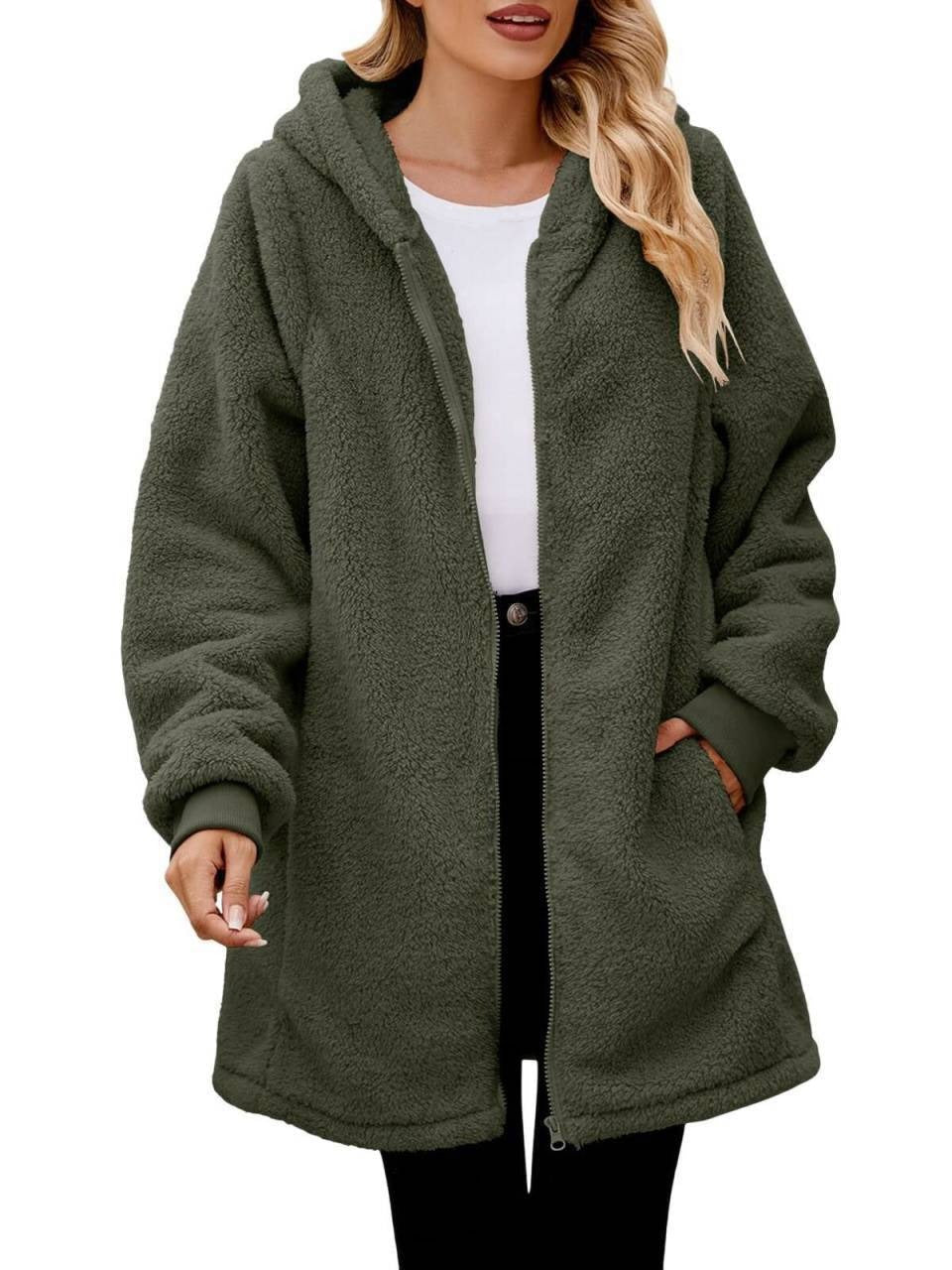 Damen Fleecejacke Oversized Warm und Kuschelig