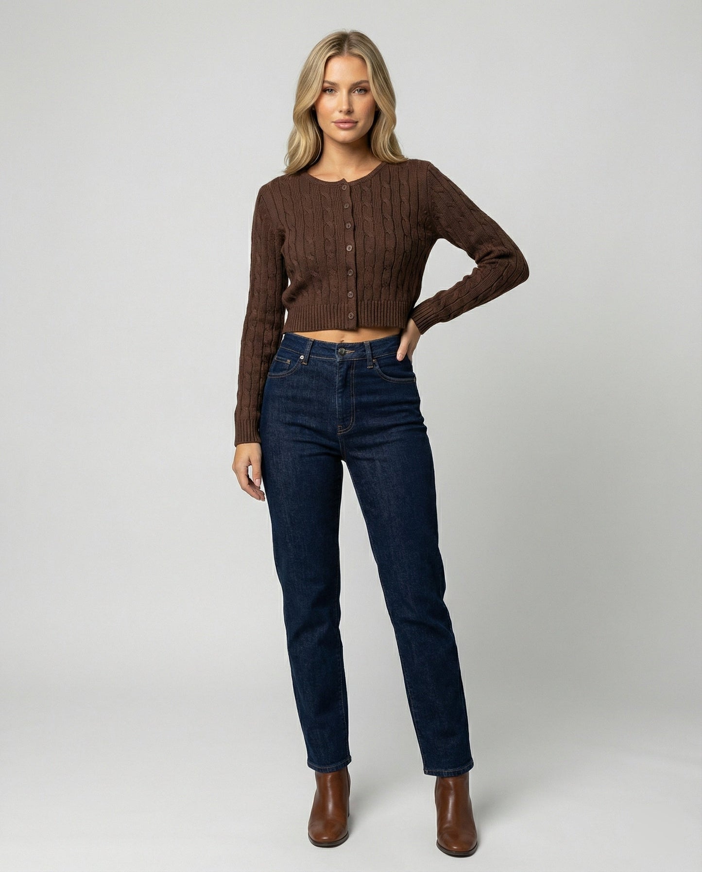 Damen Cardigan Zopfmuster Kurz Figurbetonter Rundhals