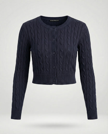 Damen Cardigan Zopfmuster Kurz Figurbetonter Rundhals