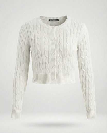 Damen Cardigan Zopfmuster Kurz Figurbetonter Rundhals