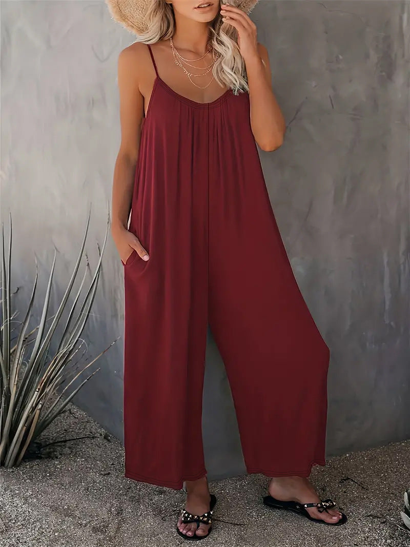 Damen Jumpsuit Leicht Fließend Mit Verstellbaren Trägern