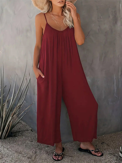 Damen Jumpsuit Leicht Fließend Mit Verstellbaren Trägern