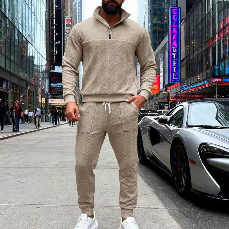Herren Jogginganzug Strick Lässig Mit Reißverschluss Hochkragen