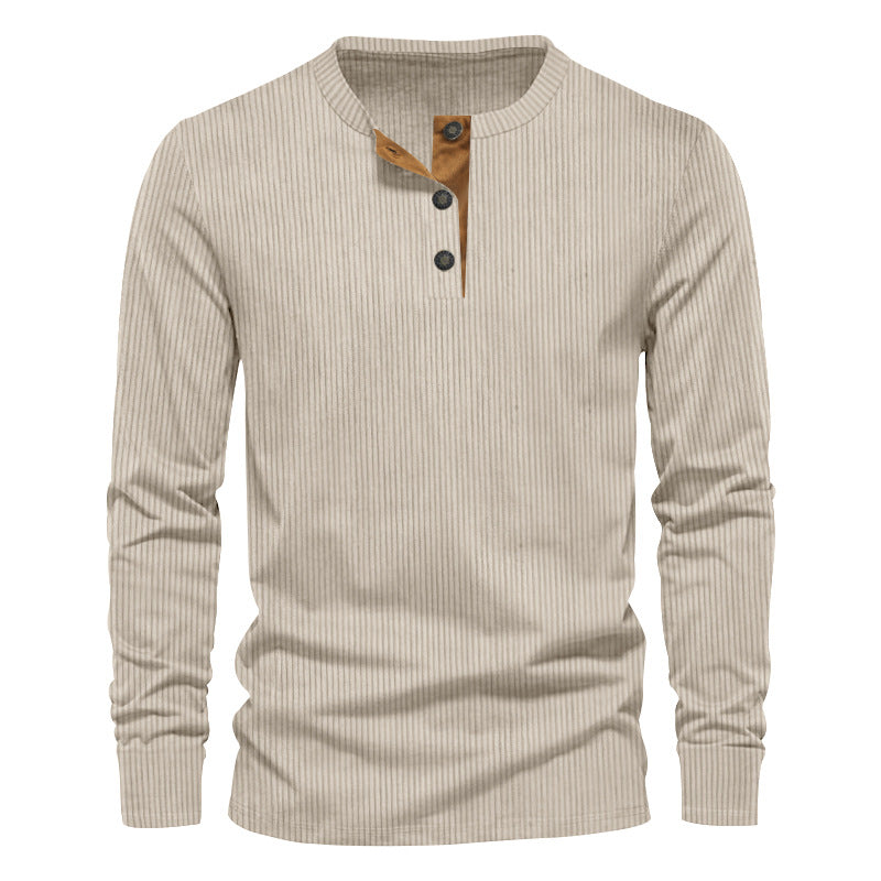 Herren Langarmshirt Strukturiert mit Knöpfen Modern