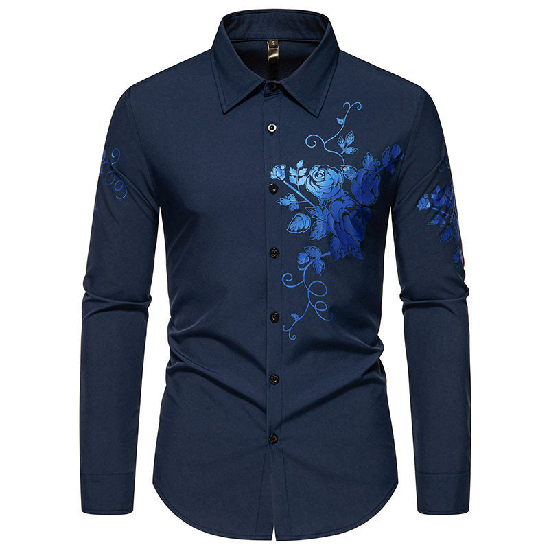 Herren Langarmhemd mit Blumen Stickereien Modern Style
