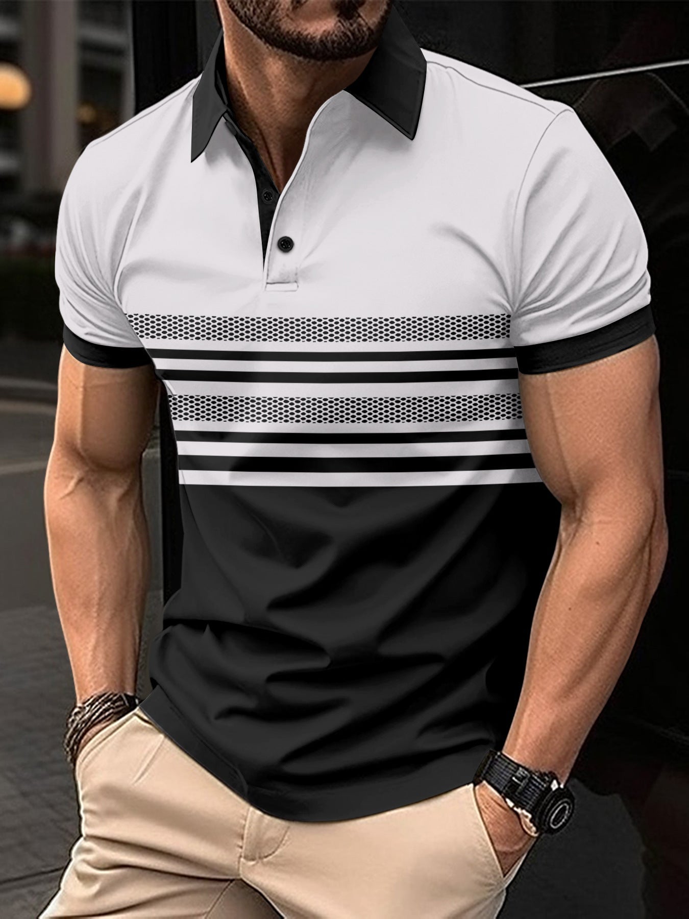 Herren Poloshirt Kurzarm Streifenmuster Modern Berlin