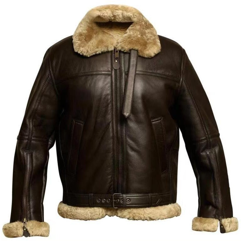 Lederjacke Herren Weich Teddyfutter Lammleder Schwarz