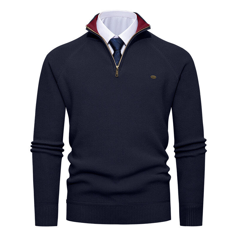 Herren Strickpullover Stehkragen Reißverschluss Elegante Kaschmir Optik