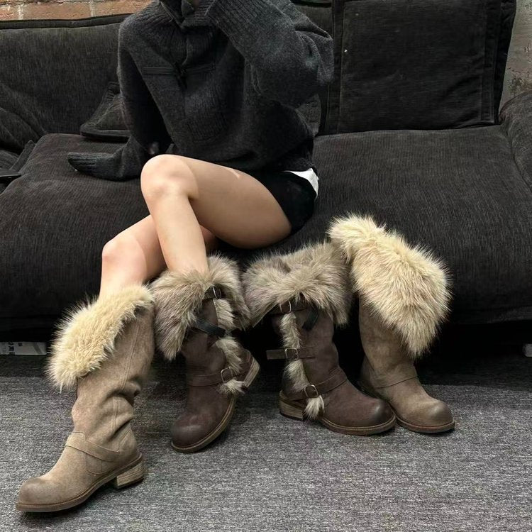 Damen Winterstiefel Luxus Kunstfell Warm Bequem
