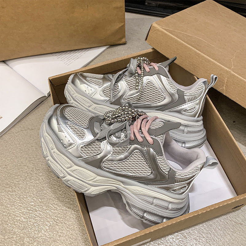 Damen Sneaker Sportlich Perlen Schnürsenkel Modisch - BerlinGlamour