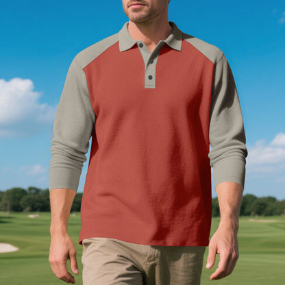 Herren Poloshirt Langarm atmungsaktiv Kontrastärmel Trend