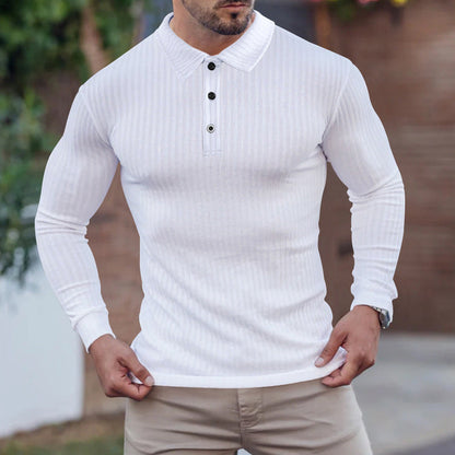 Herren Polo Langarm Feinripp Optik Berlin Stil