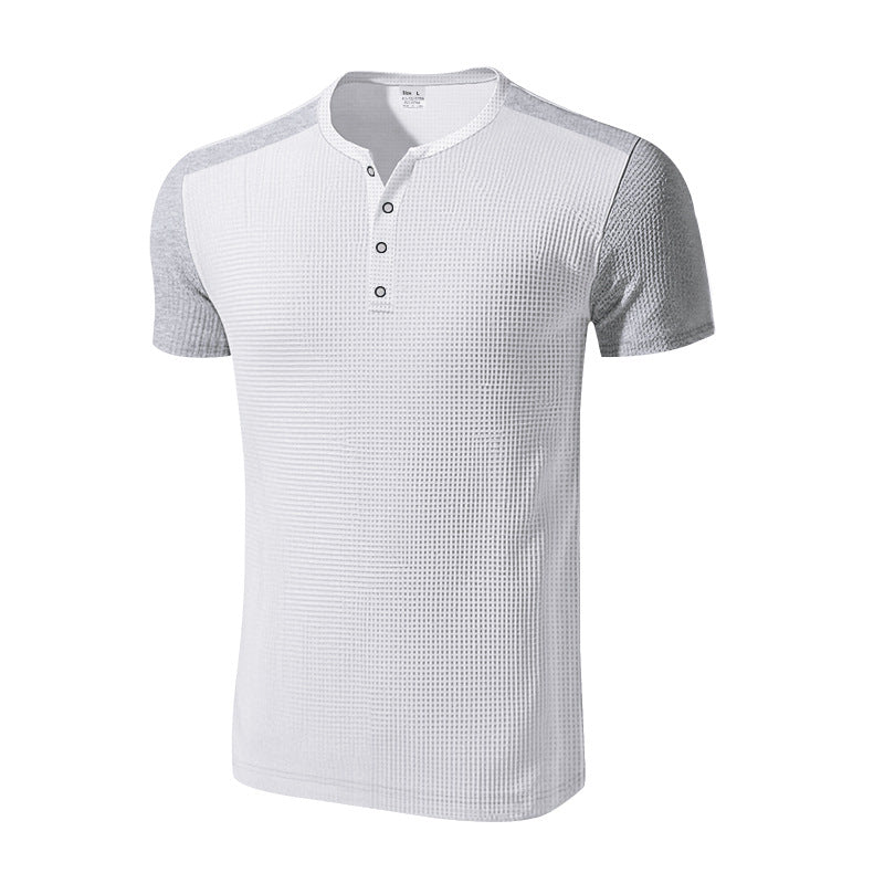 Herren T-Shirt Kurzarm mit Struktur Optik und Knöpfen