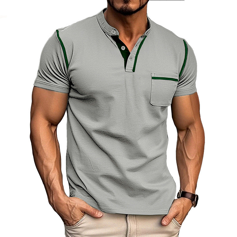 Herren Polohemd Modern mit Brusttasche und Henley Kragen