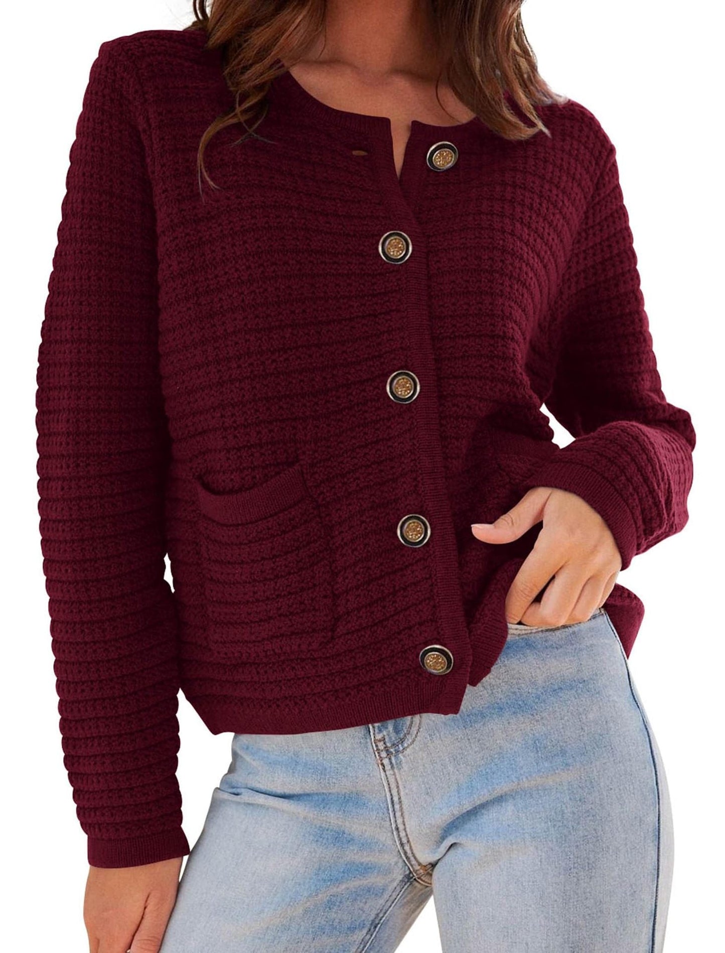 Damen Cardigan Modern Rippmuster Elegante Knöpfe
