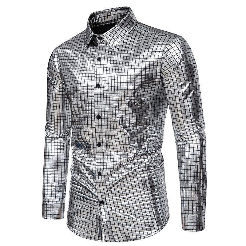 Herren Hemd Modernes Quadratmuster Glänzend Elegant