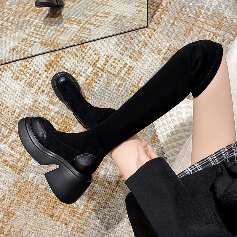 Damen Überknee-Stiefel mit hohem Blockabsatz Modern