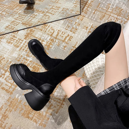 Damen Überknee-Stiefel mit hohem Blockabsatz Modern