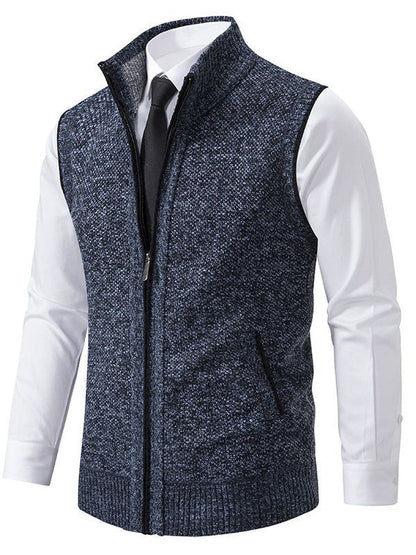 Herren Strickweste Elegant Hochkragen Reißverschluss Taschen