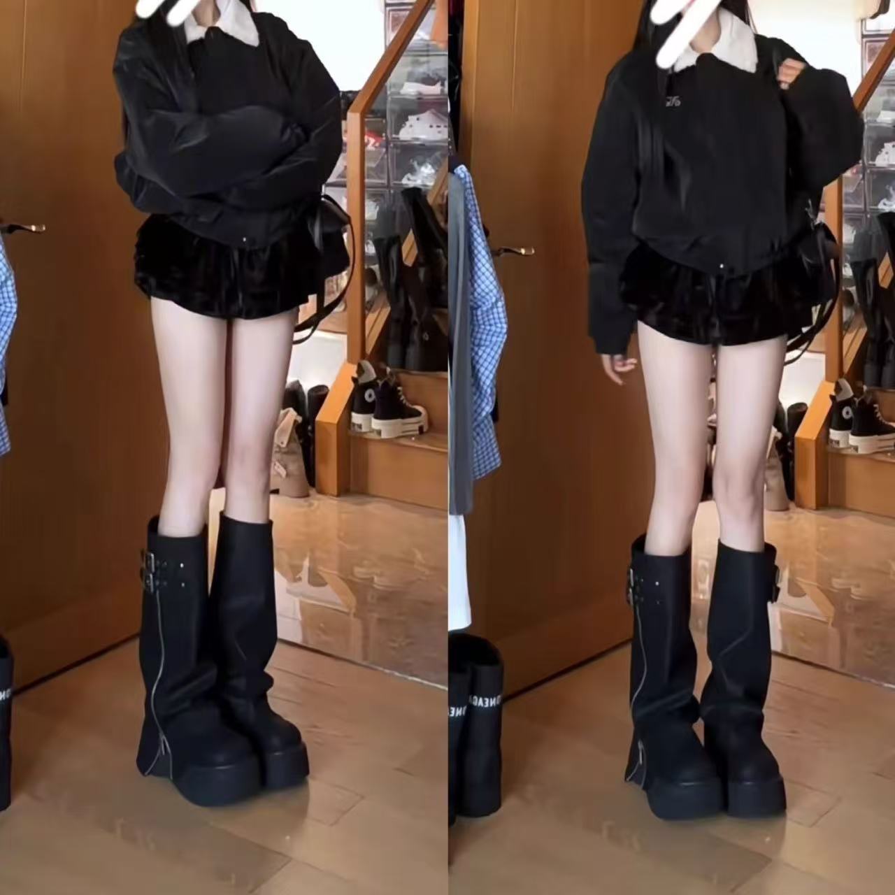 Damen Plateau Stiefel Moderner Schnitt Hochwertig