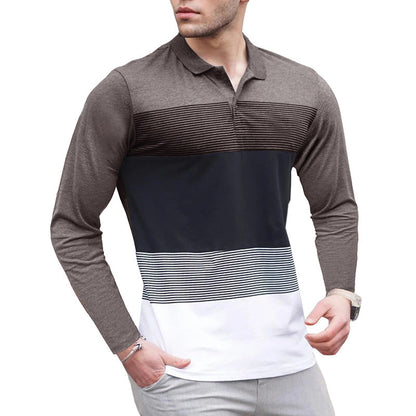 Herren Polo-Shirt Langarm Streifen Modern