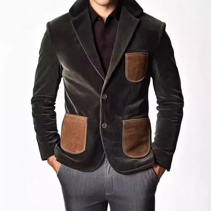 Herren Blazer Cord Elegant mit Kontrasttaschen Modern - BerlinGlamour