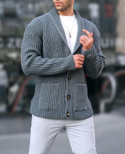 Herren Strickjacke V-Ausschnitt Kontrastknöpfe Modern