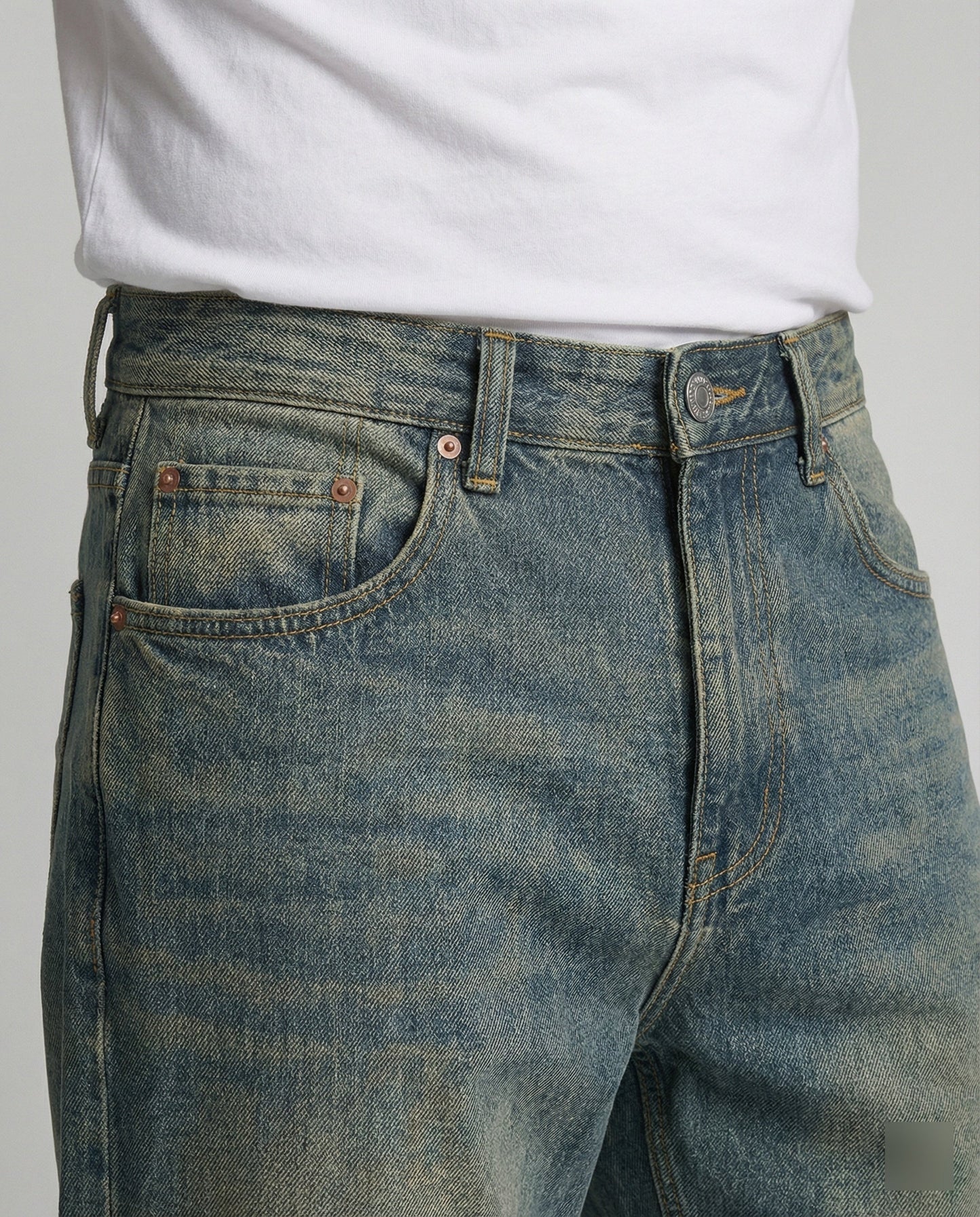 Herren Jeans Straight Leg Blau Washed Denim