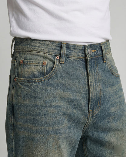 Herren Jeans Straight Leg Blau Washed Denim