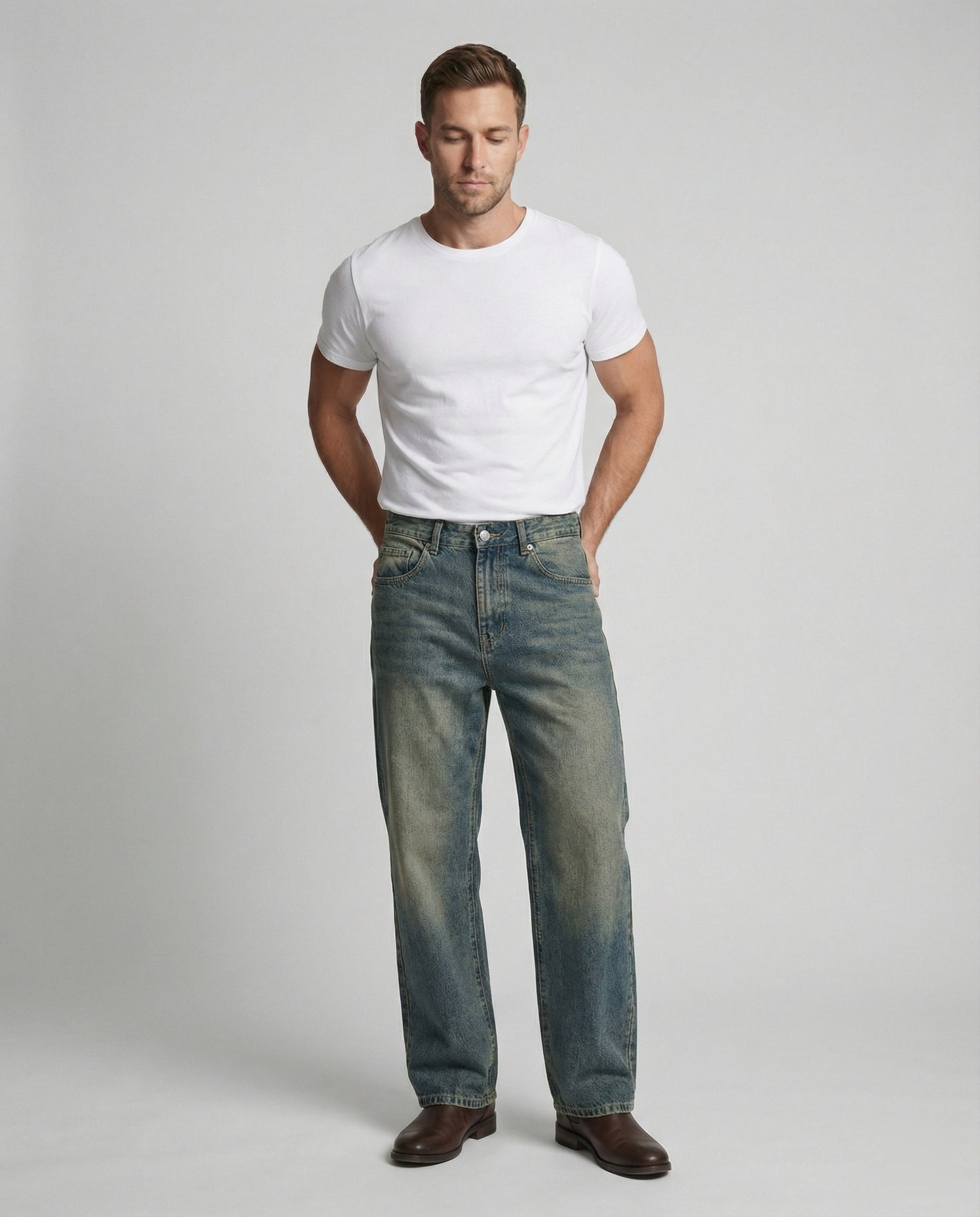 Herren Jeans Straight Leg Blau Washed Denim
