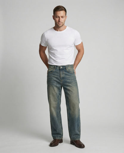 Herren Jeans Straight Leg Blau Washed Denim