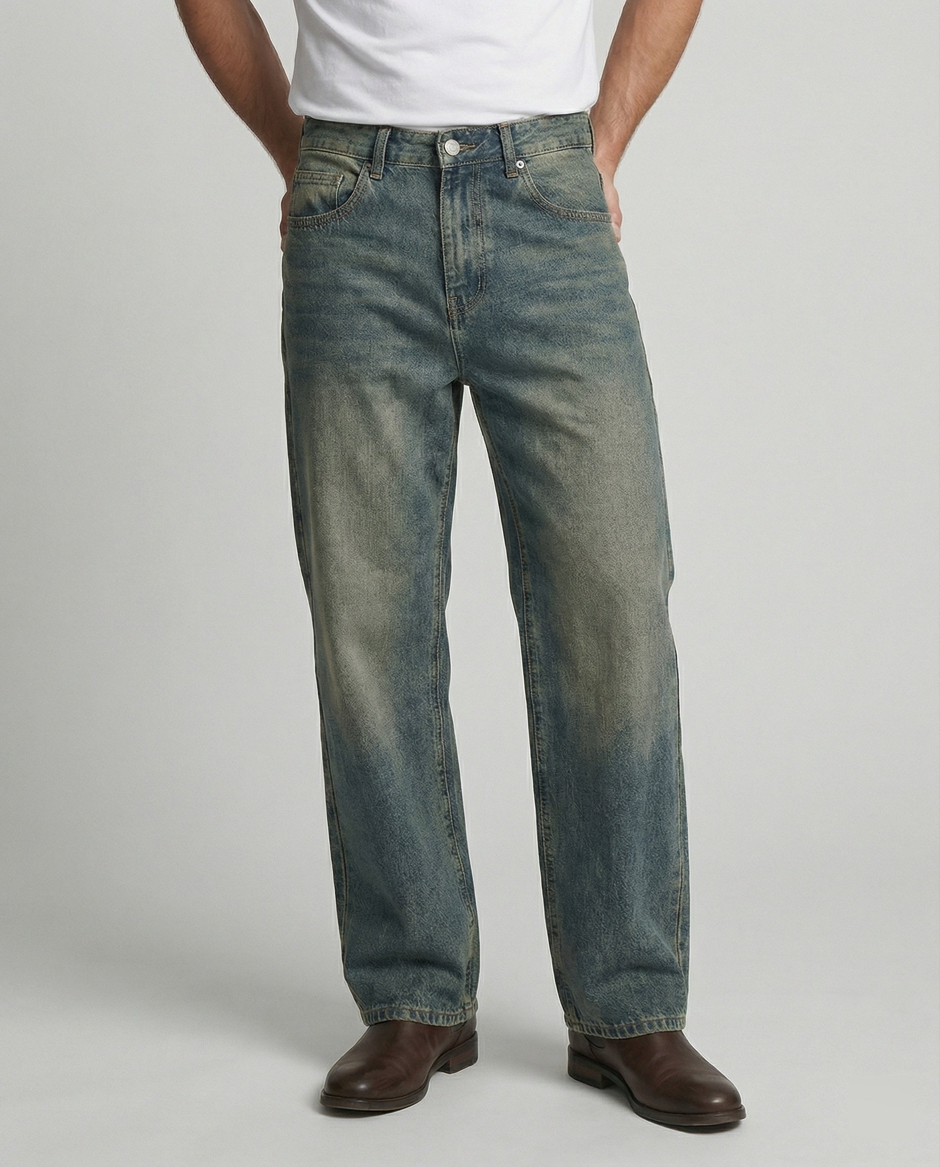 Herren Jeans Straight Leg Blau Washed Denim - BerlinGlamour