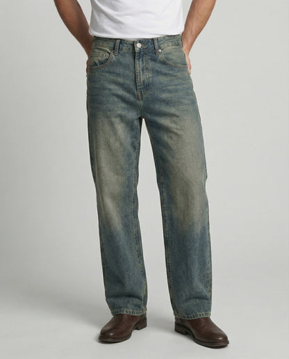 Herren Jeans Straight Leg Blau Washed Denim - BerlinGlamour