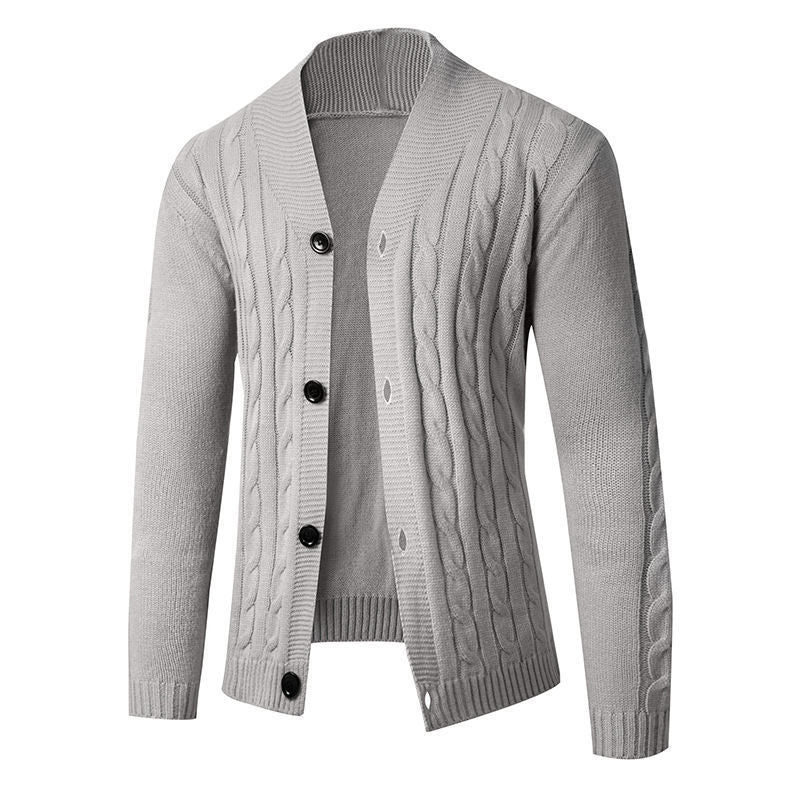 Herren Strickjacke Elegantes Zopfmuster Hochkragen Modern