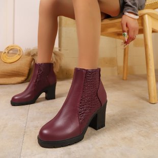Damen Stiefeletten Hoch Modisch Glänzend mit Blockabsatz