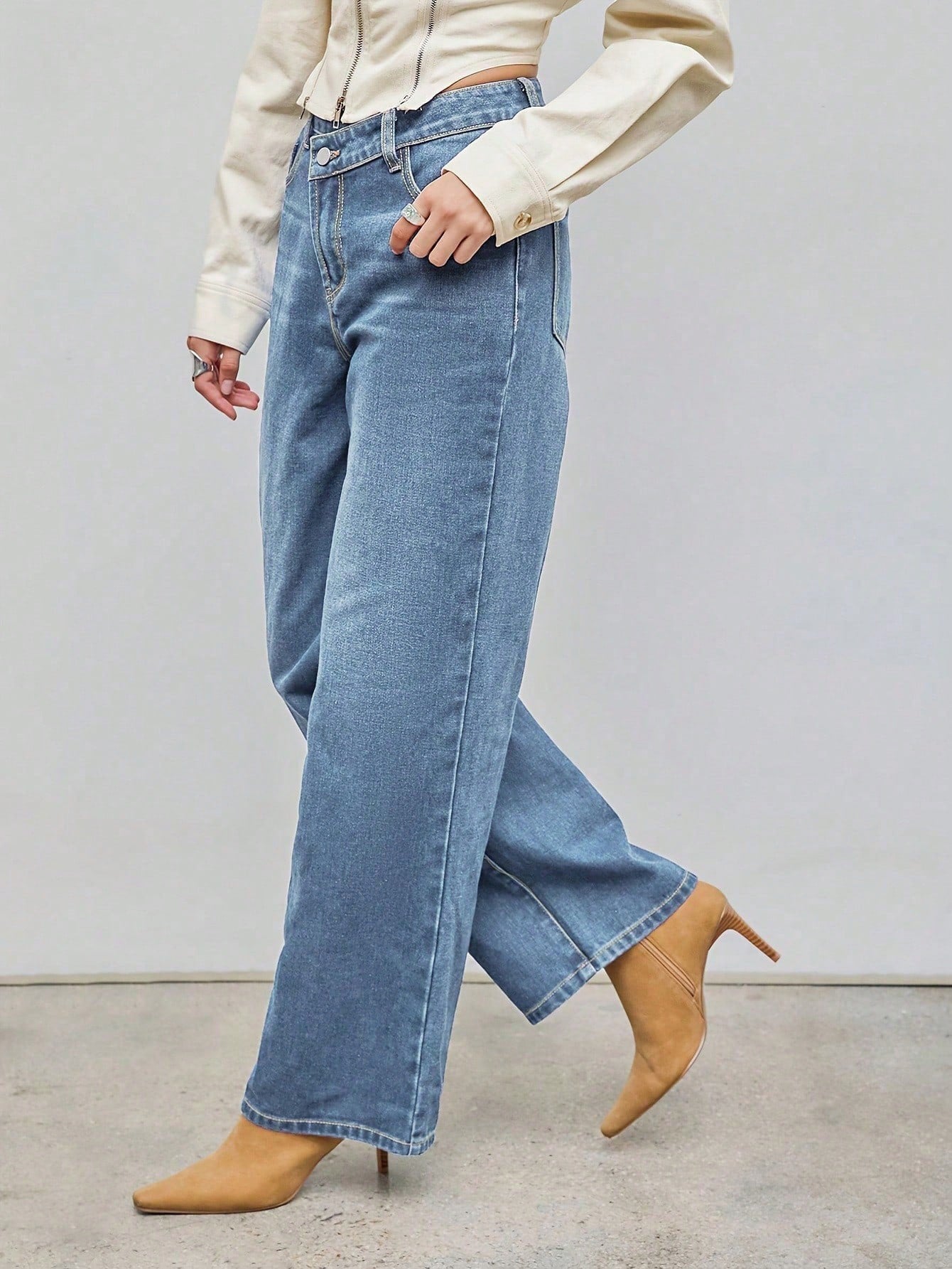 Moderne Wide-Leg Jeans Damen Straight Fit