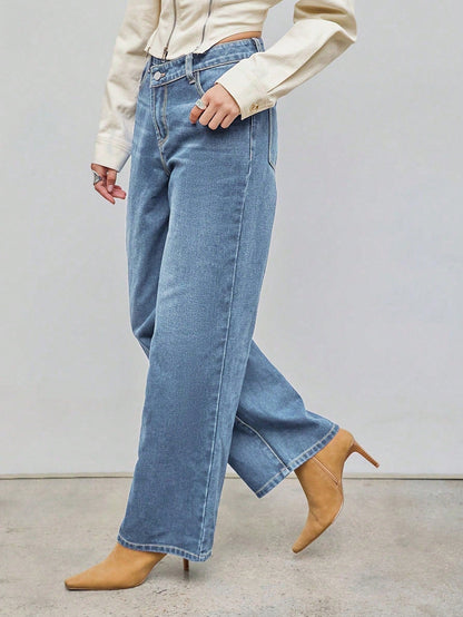 Moderne Wide-Leg Jeans Damen Straight Fit