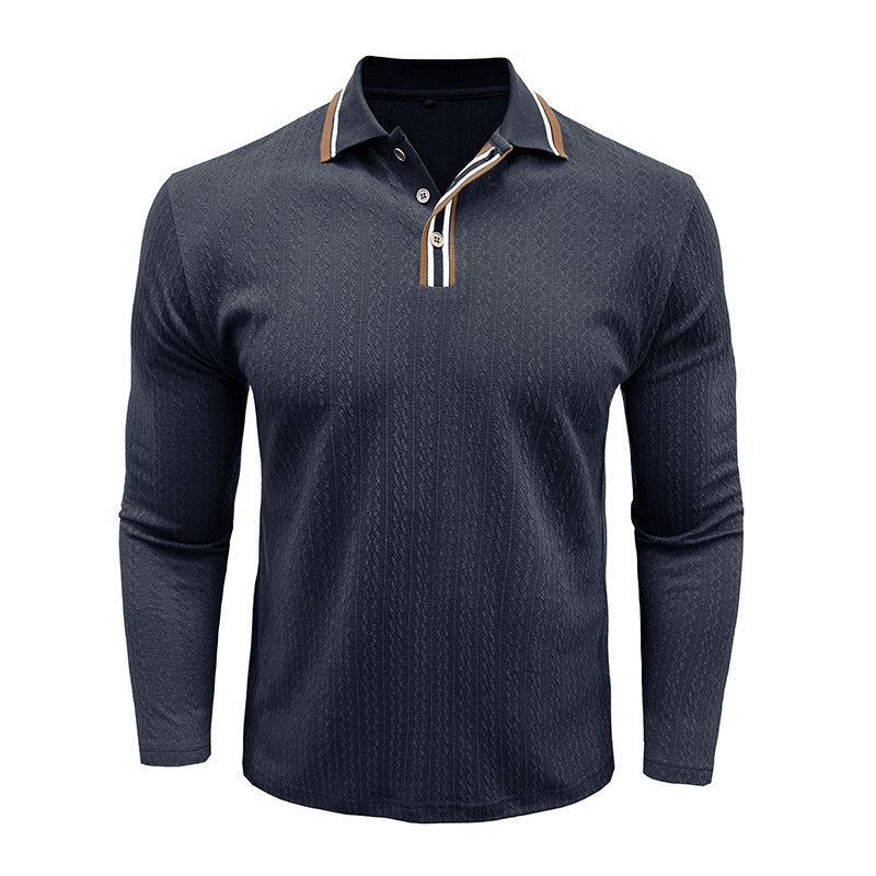 Herren Polo Langarm mit Strickmuster Elegent
