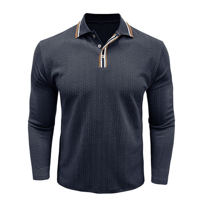 Herren Polo Langarm mit Strickmuster Elegent
