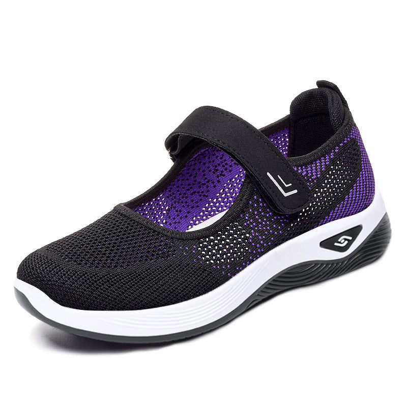 Damen Sportschuhe Bequem Atmungsaktiv Sneaker mit Klettverschluss