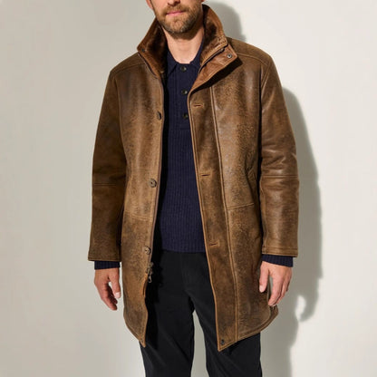 Herren Ledermantel Lang mit Wärmefutter Schwarz Elegant - BerlinGlamour