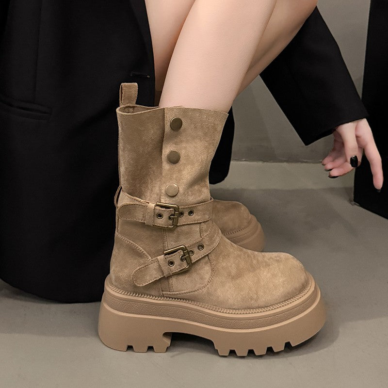 Damen Stiefeletten Schnalle Rutschfest Schuhe Winter