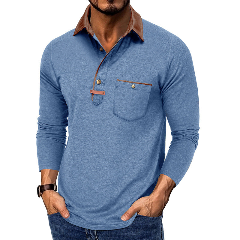Herren Langarmshirt Mit Brusttasche Kontrastkragen Modern - BerlinGlamour